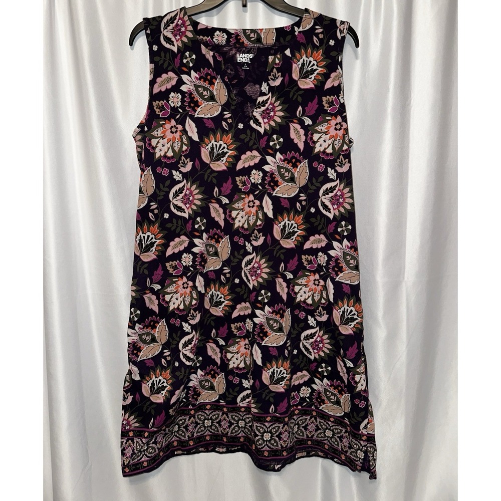 Lands End Dress Size L  14-16 Pullover Multi-colored Sleeveless Shift Floral